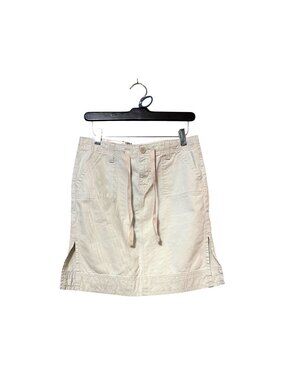 Y2K Hydraulic Beige Cotton Skirt Size‎ 5/6 Button Flap Pockets & Side Slits Mini